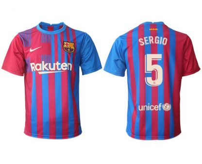 FC Barcelona Heimtrikot 2021/22 Herren Fußballtrikots blau mit Aufdruck Sergio 5