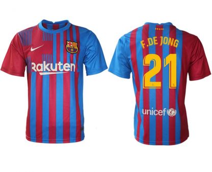 FC Barcelona Herren Heimtrikot 21/22 blau/rot mit F.DE JONG 21 Individualdruck gelb