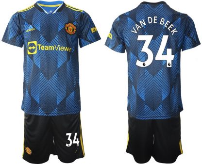 Herren Manchester United 2022 Ausweichtrikot blau Kurzarm mit Aufdruck VAN DE BEEK 34-1