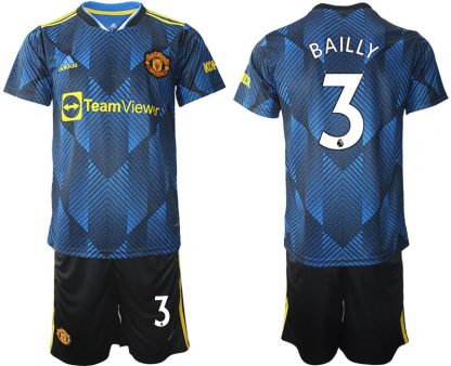 Manchester United Ausweichtrikot 2022 blau mit Aufdruck Bailly 3-1