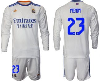 Real Madrid Heimtrikot 2022 weiß Langarm Trikotsatz mit Aufdruck Mendy 23