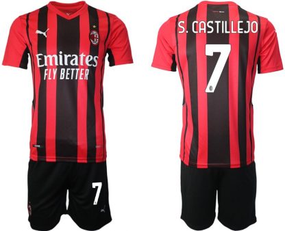 Samu Castillejo #7 AC Milan 21-22 Herren Heimtrikot Trikotsatz Kurzarm + Kurze Hosen