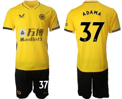 Castore Wolves Heimtrikot Gelb 2022 Kurzarm + Kurze Hosen mit Aufdruck ADAMA 37