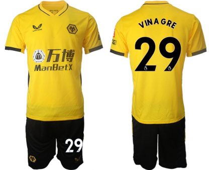 Castore Wolves Heimtrikot Gelb 2022 Kurzarm + Kurze Hosen mit Aufdruck Vinagre 29