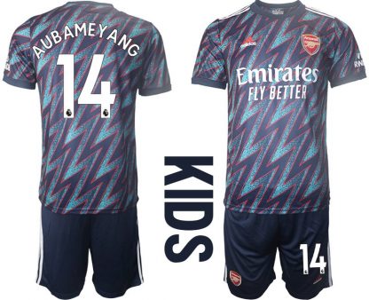 FC Arsenal London Trikot 3rd 2021/2022 Kinder Blau mit AUBAMEYANG 14 Aufdruck