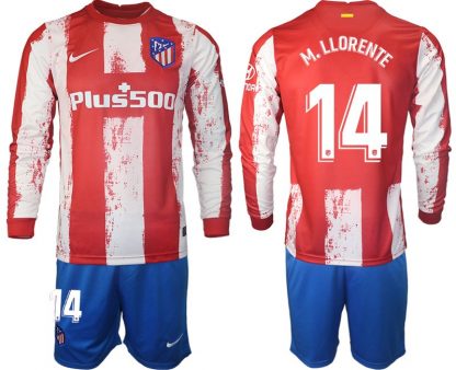 Fußball Trikots langarm Atlético Madrid 2022 Heimtrikot mit Aufdruck M.Llorente 14