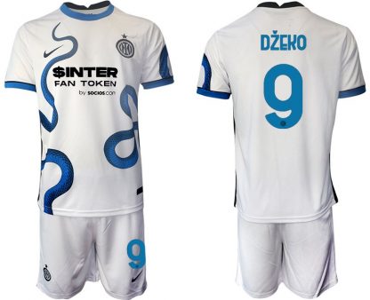 Inter Mailand Stadium Auswärtstrikot 2022 weiß/blau mit Aufdruck Džeko 9