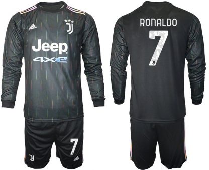 Juventus Turin Herren Auswärts Trikot 2021/22 schwarz/weiß mit Aufdruck Ronaldo 7