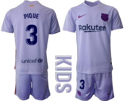 Kinder Fußballtrikot FC Barcelona 2021/22 Auswärts Trikot mit Aufdruck PIQUE 3