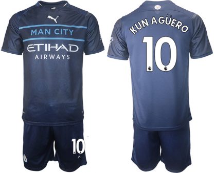 Manchester City Auswärtstrikot 2022 Kurzarm + Kurze Hosen AGÜERO 10