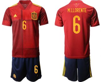 Spanien Heimtrikot Home EM 2022 Rot Kurzarm + Kurze Hosen M.LLORENTE 6