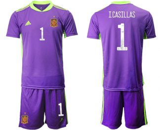 Spanien Nationaltrikot Lila Kurzarm + Kurze Hosen I.CASILLAS 1