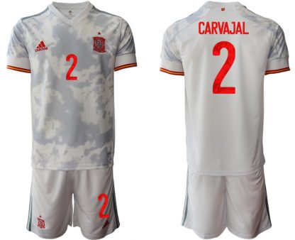 Spanien Trikot Away EM 2021 Weiss Kurzarm + Kurze Hosen CARVAJAL 2