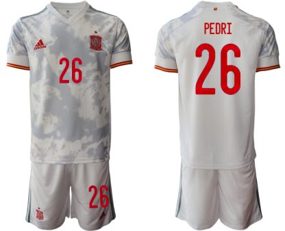 Spanien Trikot Away EM 2021 Weiss Kurzarm + Kurze Hosen PEDRI 26