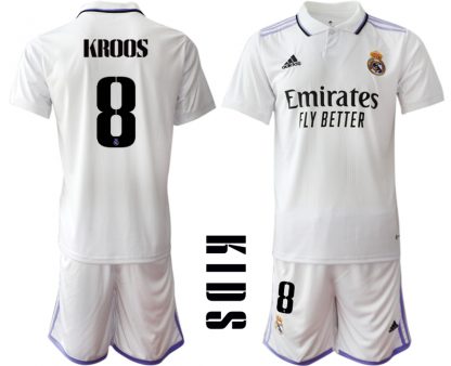 KROOS #8 Kinder Heimtrikot Real Madrid Home Trikot weiß lila 2022/23 Günstige Fussballtrikot