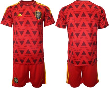 Spanien Heimtrikot für die WM 2022 Rot Trikotsatz Kurzarm + Kurze Hosen Günstige Fußballtrikots