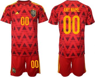 Spanien Heimtrikot WM 2022 Rot Trikotsatz Kurzarm + Kurze Hosen Anpassbare Name und Nummer