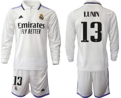 Herren Real Madrid Trikots 2022-23 Heimtrikot Weiß Fußballtrikots Set LUNIN 13