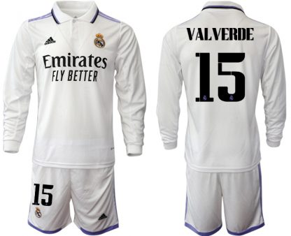 Herren Real Madrid Trikots 2022-23 Heimtrikot Weiß Fußballtrikots Set VALVERDE 15