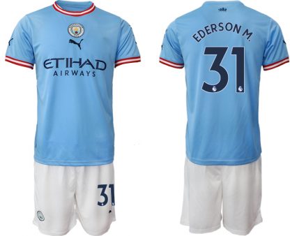 Manchester City Heimtrikot 2022/2023 blau weiß Trikotsatz mit Aufdruck EDERSON M. 31