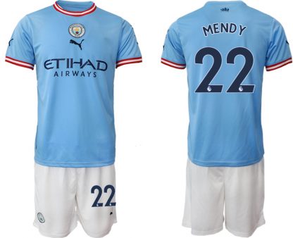 Manchester City Heimtrikot 2022/2023 blau weiß Trikotsatz mit Aufdruck MENDY 22