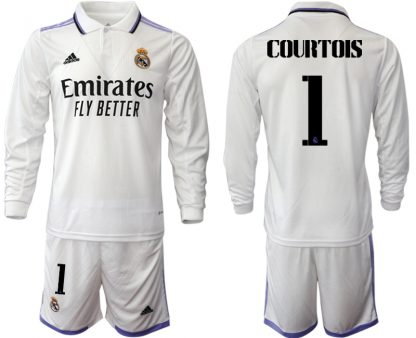 Real Madrid Trikots 2022-23 Heimtrikot Weiß Langarm + Kurze Hosen mit Aufdruck COURTOIS 1