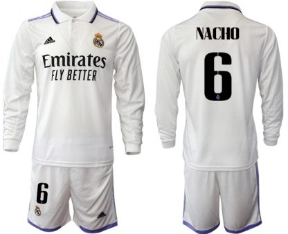 Real Madrid Trikots 2022-23 Heimtrikot Weiß Langarm + Kurze Hosen mit NACHO 6