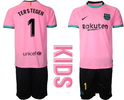 TERSTEGEN 1 FC Barcelona 2020-2021 Ausweichtrikot Set rosa Kurzarm + schwarz Kurze Hosen