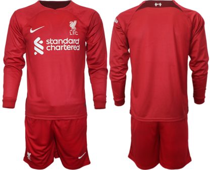 FC Liverpool 2022-23 Heimtrikot in rot Langarm + Kurze Hosen Günstige Fußballtrikots