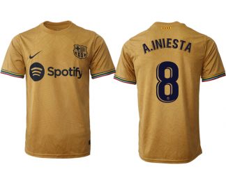 Herren FC Barcelona 2022/23 Auswärtstrikots Goldene Kurzarm mit Aufdruck A.INIESTA 8