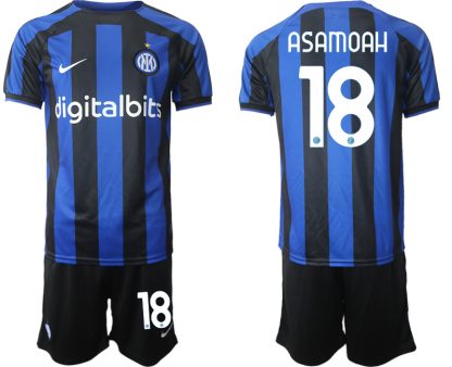 Herren Fussballtrikots Inter Mailand 2022-2023 Heimtrikot Blau Kurzarm + Kurze Hosen ASAMOAH 18