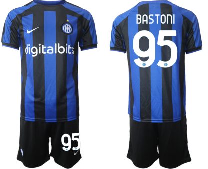 Herren Inter Mailand 2022-2023 Heimtrikot Blau Kurzarm + Kurze Hosen BASTONI 95