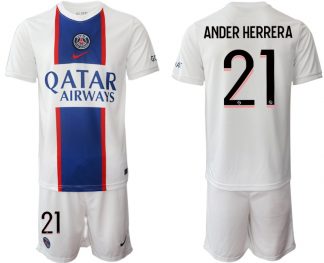 Herren Paris Saint Germain PSG Auswärtstrikot 2022/23 Weiß Trikotsatz mit Aufdruck ANDER HERRERA 21