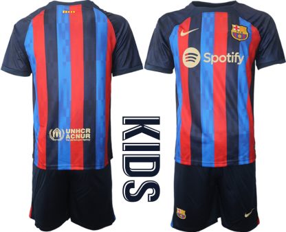 Neue FC Barcelona Kinderheim Trikot 2022/23 Trikotsatz Navy Blau Günstig FußballTrikots