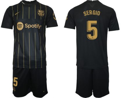 Fußballtrikot für Herren FC Barcelona Trikots der Saison 2022/23 Schwarz Gold Trikotsatz SERGIO 5