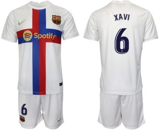 Herren FC Barcelona 2022/23 Ausweichtrikot weiß Fußballtrikots Set XAVI 6