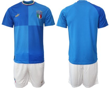 Italien EURO 2022 Heimtrikots blau Kurzarm + weiß Kurze Hosen