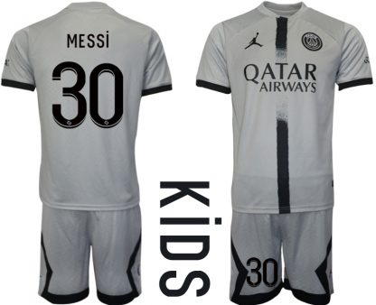 Kinder Fußball Trikot Paris Saint-Germain PSG 22-23 Auswärtstrikot Trikotsatz mit Aufdruck MESSI 30