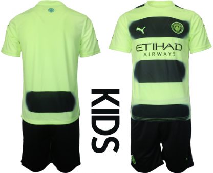 Kinder Manchester City Ausweichtrikot 2022-23 hellgrün/schwarz Trikotsatz