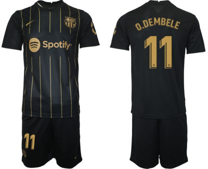 Neuen FC Barcelona Trikots 2022/23 Schwarz Gold Trikotsatz mit Aufdruck O.DEMBELE 11