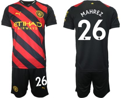 Herren Manchester City Trikot Away 2022/2023 schwarz rot mit Aufdruck MAHREZ 26