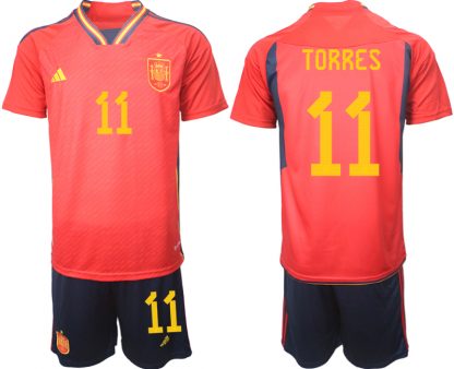 Herren Spanien WM 2022 Heimtrikot Teampower Rot Trikotsatz mit Aufdruck TORRES 11