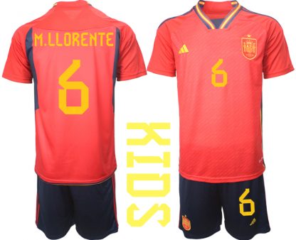 Kinder Spanien WM 2022 Heimtrikot Teampower Rot mit Aufdruck M.LLORENTE 6