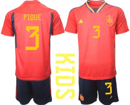 Kinder Spanien WM 2022 Heimtrikot Teampower Rot mit Aufdruck PIQUE 3