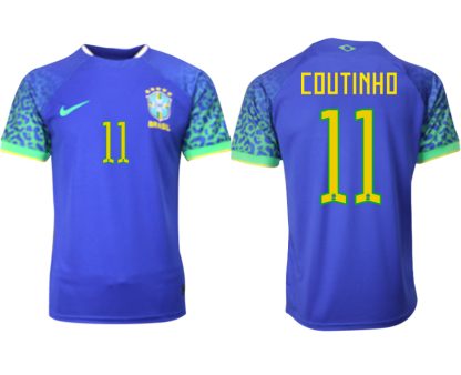 COUTINHO #11 Herren Brasilien FIFA WM Katar 2022 Auswärtstrikot blau Kurzarm Fußballtrikots Sale