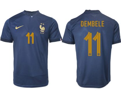 DEMBELE #11 Frankreich FIFA WM Katar 2022 marineblau Heimtrikot Kurzarm für Herren