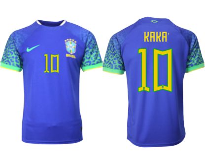 Herren Brasilien FIFA WM Katar 2022 Auswärtstrikot blau Kurzarm mit Aufdruck Kaká 10