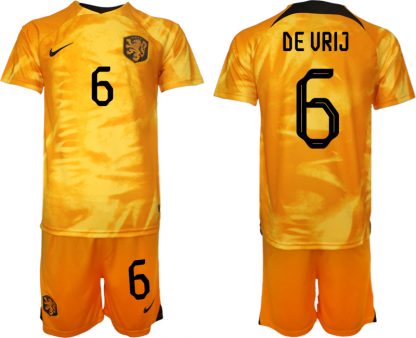 Herren Niederlande Heimtrikot WM 2022 Fußballtrikot Orange Kurzarm mit Aufdruck DE VRIJ 6