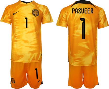 Herren Niederlande Heimtrikot WM 2022 Fußballtrikot Orange Kurzarm mit Aufdruck PASVEER 1