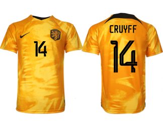 Herren Niederlande Heimtrikot WM 2022 Orange Kurzarm Fußball Trikot Outlet CRUYFF 14